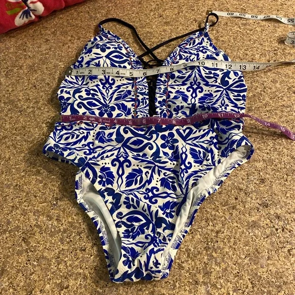 NWT Nanette Lepore Swim 1 One Piece Suit Small Blue White - Picture 3 of 17